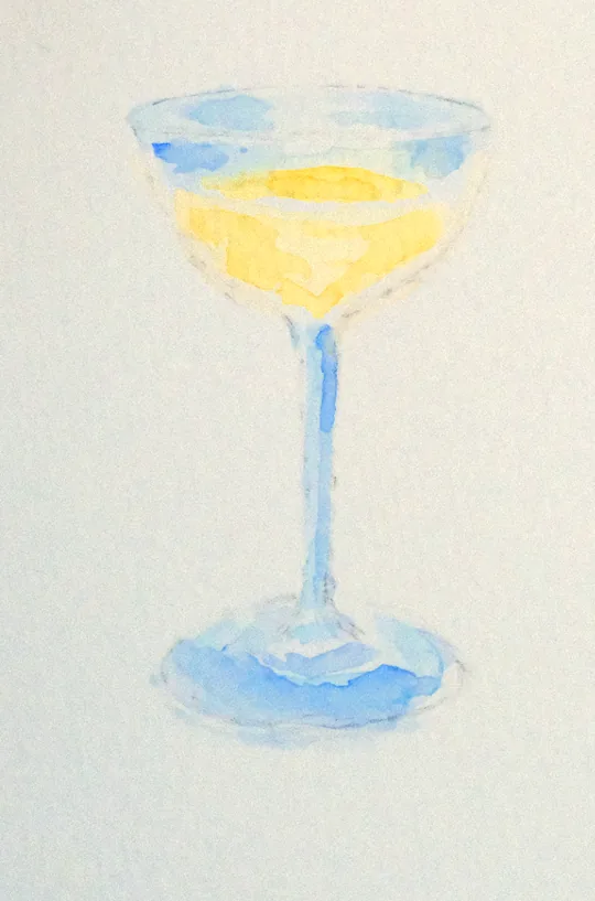 watercolor martini glass in blue and yellow