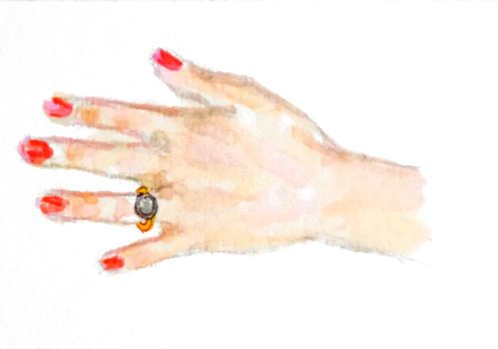 watercolor of Celia&rsquo;s hand with the ring